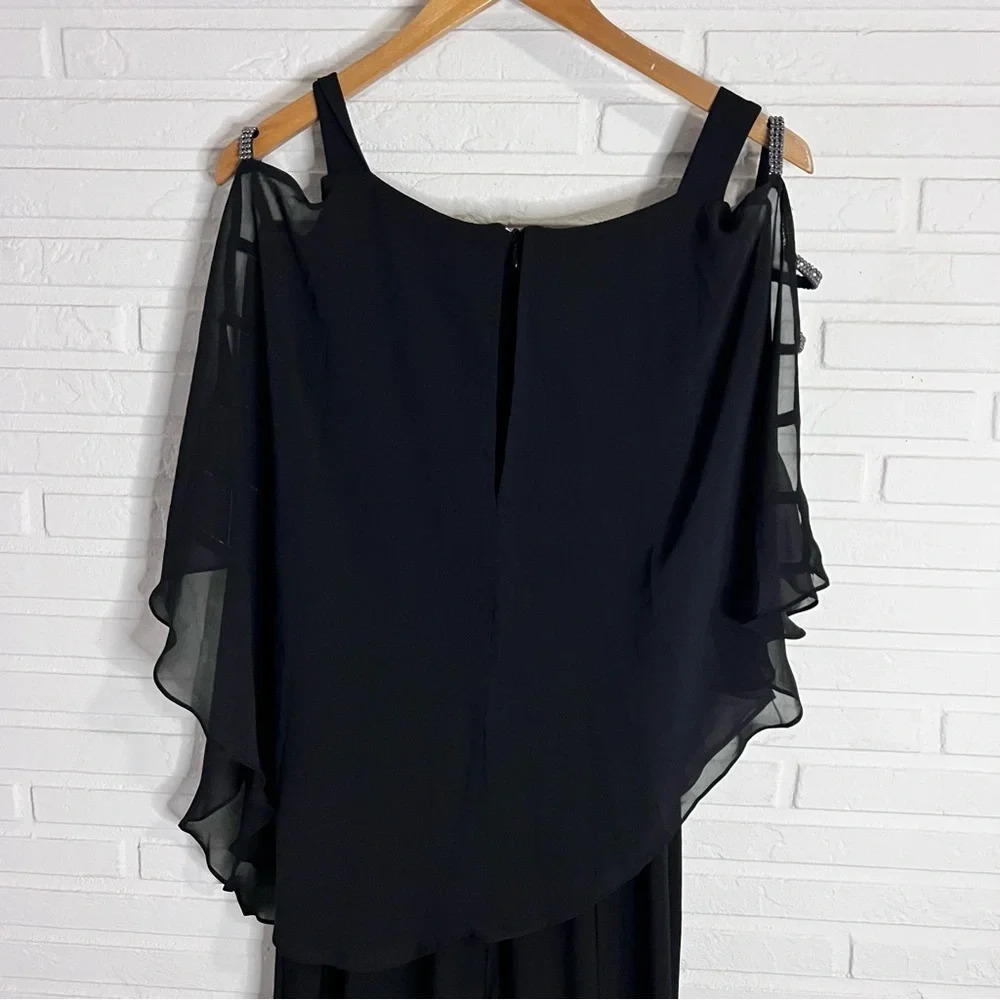 MSK Black Embellished Chiffon Poncho Cold Shoulder Jumpsuit, Women’s Size Small - Picture 8 of 9